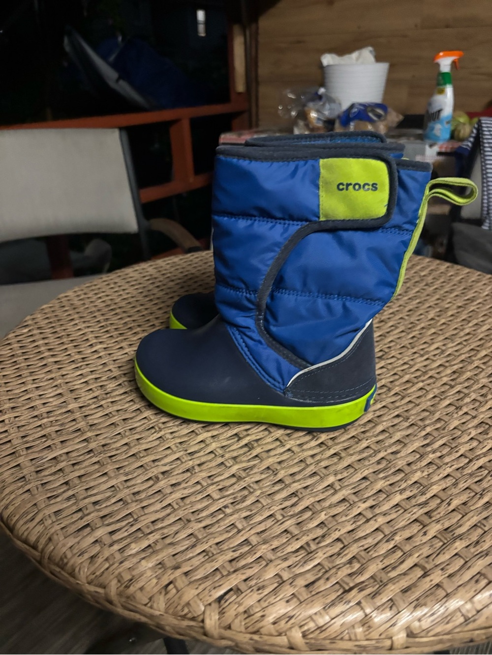 CROCS Kids Navy and Lime Snow Boots